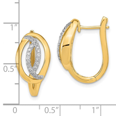 14K Polished Diamond Oval Hinged Hoop Earrings