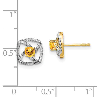 14K Polished Diamond and Citrine Square Post Earrings