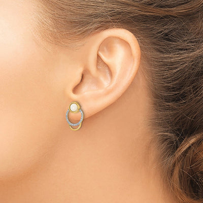 14K Polished Diamond & Opal Circle Post Earrings