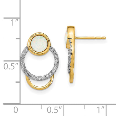14K Polished Diamond & Opal Circle Post Earrings