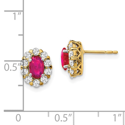 14K Oval Ruby and Diamond Halo Post Earrings