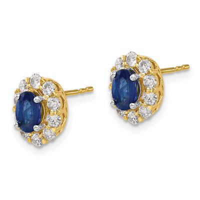 14K Oval Sapphire and Diamond Halo Post Earrings