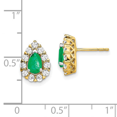 14K Pear Emerald and Diamond Halo Post Earrings