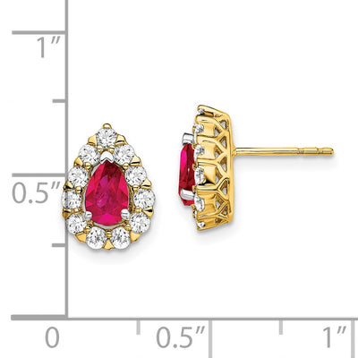 14K Pear Ruby and Diamond Halo Post Earrings