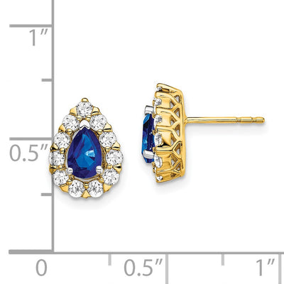 14K Pear Sapphire and Diamond Halo Post Earrings