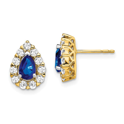 14K Pear Sapphire and Diamond Halo Post Earrings