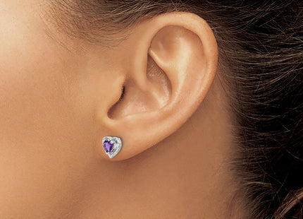 14K white gold diamond heart earrings, another view