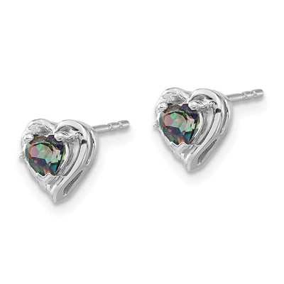 14K White Gold Mystic Fire Topaz and Diamond Heart Earrings
