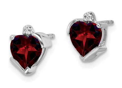 14k White Gold Garnet and Diamond Heart Earrings (Style EM7028-GA-001-WA)