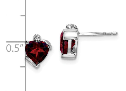 14k White Gold Garnet and Diamond Heart Earrings (Style EM7028-GA-001-WA)