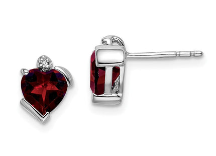 14k White Gold Garnet and Diamond Heart Earrings (Style EM7028-GA-001-WA)