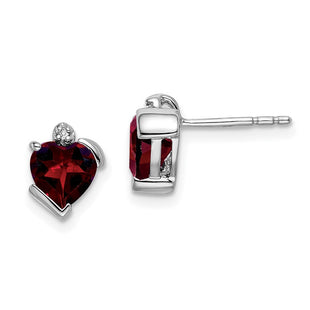 14k White Gold Garnet and Diamond Heart Earrings (Style EM7028-GA-001-WA)