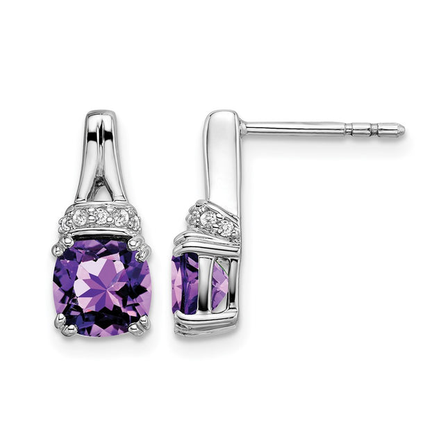 14k White Gold Amethyst and Diamond Earrings, 13.8 x 6.25mm