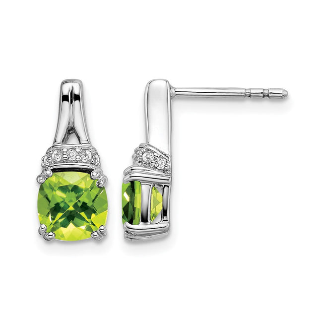 14k White Gold Peridot and Diamond Earrings, 13.8 x 6.25mm