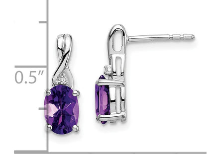 14k White Gold Oval Amethyst and Diamond Earrings (Style EM7075-AM-001-WA)