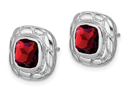 Sterling Silver Rhodium Plated Garnet Earrings (Style EM7077)