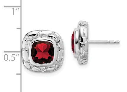 Sterling Silver Rhodium Plated Garnet Earrings (Style EM7077)