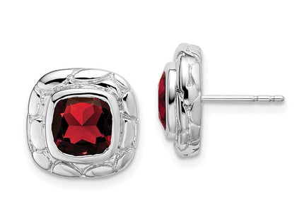 Sterling Silver Rhodium Plated Garnet Earrings (Style EM7077)