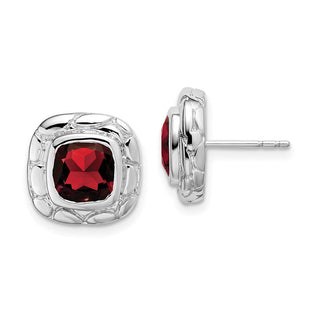 Sterling Silver Rhodium Plated Garnet Earrings (Style EM7077)