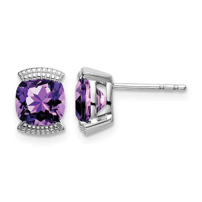 14k White Gold Amethyst Post Earrings, 8.4 x 6mm
