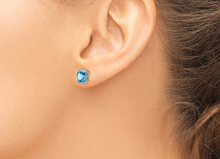 14k White Gold Blue Topaz Post Earrings (Style EM7080-BT-W)