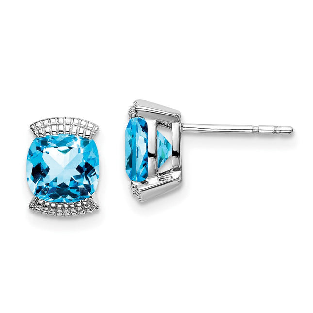 14k White Gold Blue Topaz Post Earrings, 8.4 x 6mm