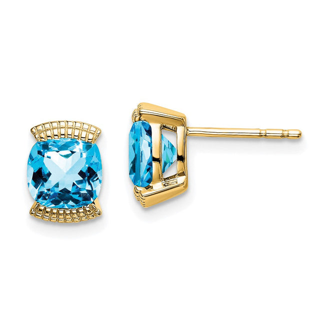 14k White Gold Blue Topaz Post Earrings, 7.3 x 7.3mm