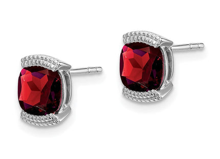 14k White Gold Garnet Post Earrings (Style EM7080)
