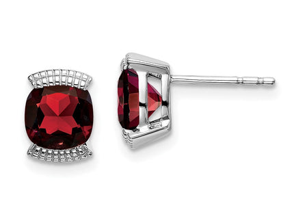 14k White Gold Garnet Post Earrings (Style EM7080)