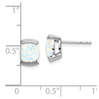 14K White Gold Created Opal Post Earrings