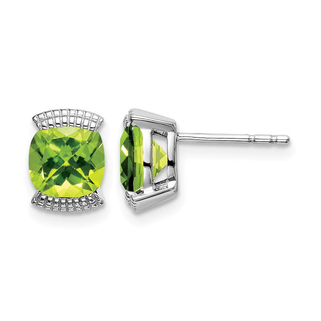 14k White Gold Peridot Post Earrings, 8.4 x 6mm