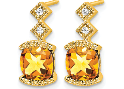14k Citrine and Diamond Earrings, 14.4 x 6.5mm