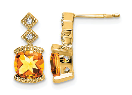 14k Citrine and Diamond Earrings, 14.4 x 6.5mm
