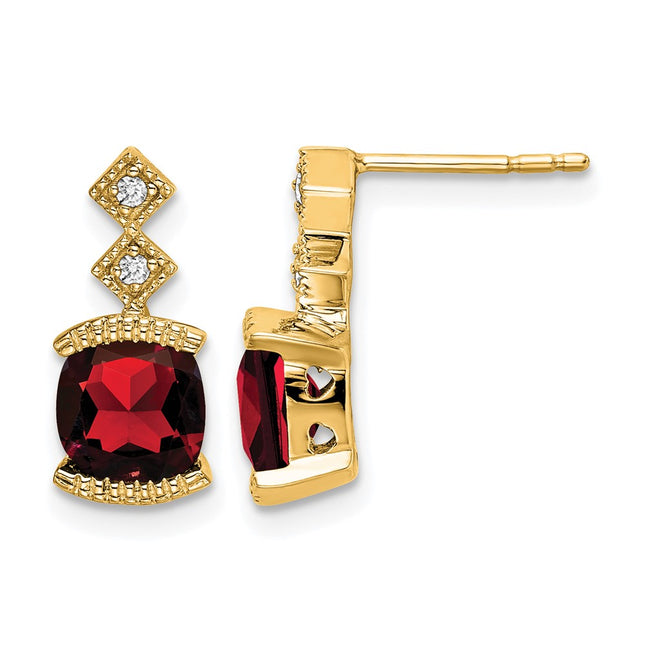 14k Garnet and Diamond Earrings, 14.4 x 6.5mm