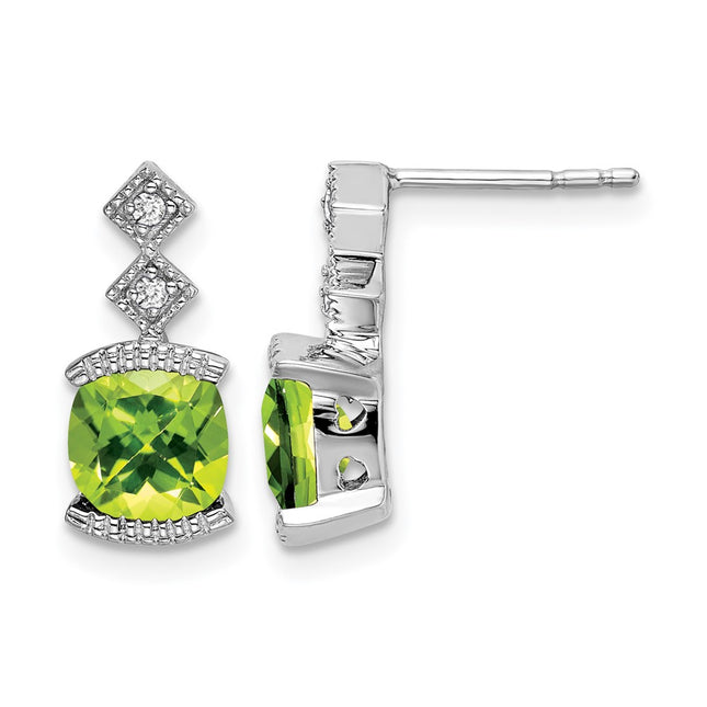 14k White Gold Peridot and Diamond Earrings, 14.4 x 6.5mm