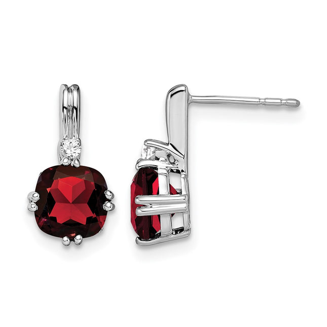 14K White Gold Cushion Garnet and Diamond Earrings, 13.75 x 7.3mm