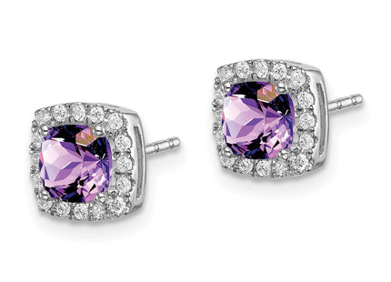 14k White Gold Cushion Amethyst and Diamond Halo Earrings (Style EM7084-AM-019-WA)
