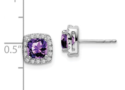 14k White Gold Cushion Amethyst and Diamond Halo Earrings (Style EM7084-AM-019-WA)