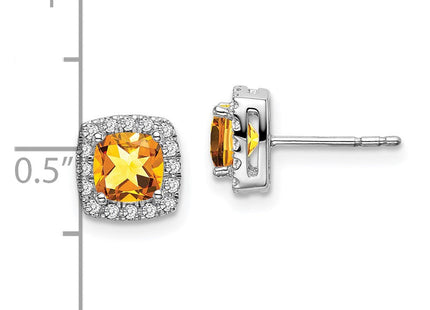 14k White Gold Cushion Citrine and Diamond Halo Earrings (Style EM7084-CI-019-WA)