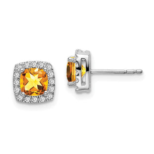 14k White Gold Cushion Citrine and Diamond Halo Earrings (Style EM7084-CI-019-WA)