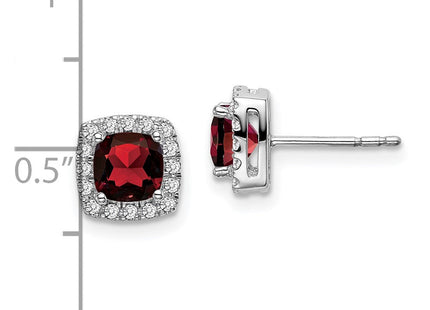 14k White Gold Cushion Garnet and Diamond Halo Earrings (Style EM7084-GA-019-WA)
