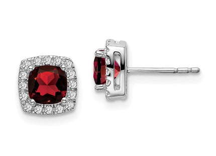 14k White Gold Cushion Garnet and Diamond Halo Earrings (Style EM7084-GA-019-WA)