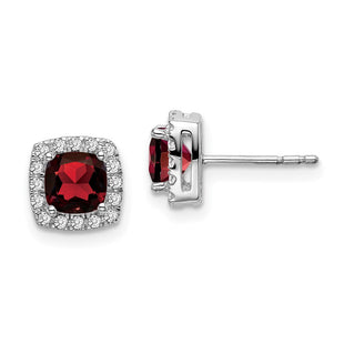 14k White Gold Cushion Garnet and Diamond Halo Earrings (Style EM7084-GA-019-WA)