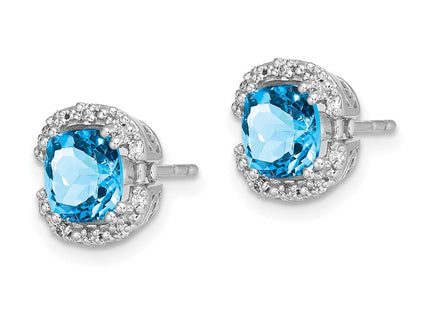 14k White Gold Cushion Blue Topaz and Diamond Halo Earrings (Style EM7087-BT-010-WA)