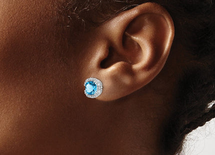14k White Gold Cushion Blue Topaz and Diamond Halo Earrings (Style EM7087-BT-010-WA)
