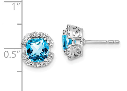 14k White Gold Cushion Blue Topaz and Diamond Halo Earrings (Style EM7087-BT-010-WA)
