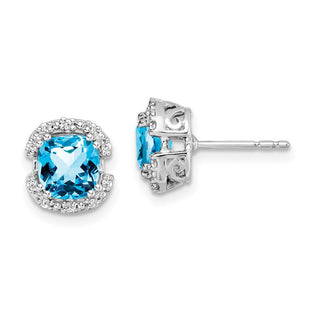14k White Gold Cushion Blue Topaz and Diamond Halo Earrings (Style EM7087-BT-010-WA)