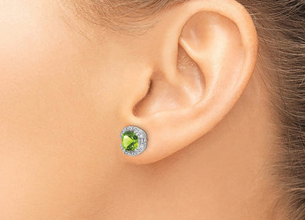 14k White Gold Cushion Peridot and Diamond Halo Earrings (Style EM7087-PE-010-WA)