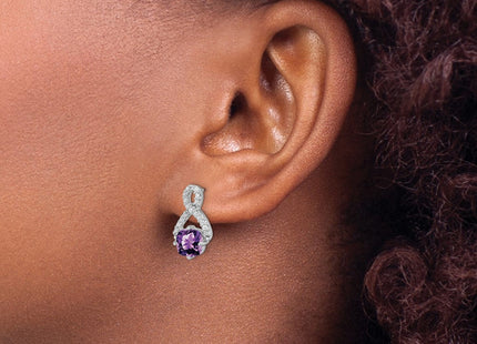 14k White Gold Amethyst and Diamond Earrings (Style EM7089-AM-017-WA)