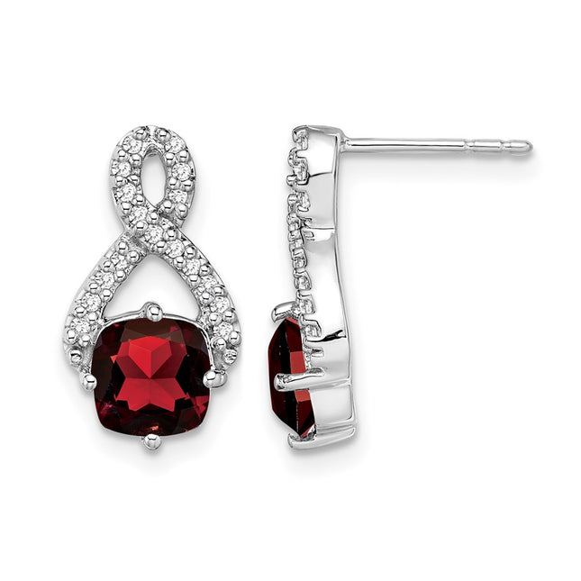 14k White Gold Garnet and Diamond Earrings, 16.2 x 9mm